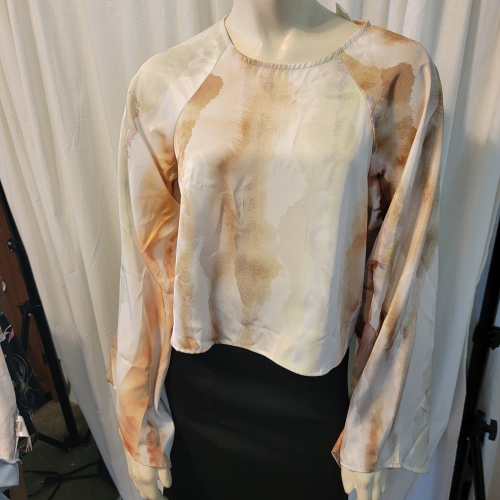 Fairy Celestial Watercolor Kimono Sleeve‎ Satin Crop Top H & M SZ S